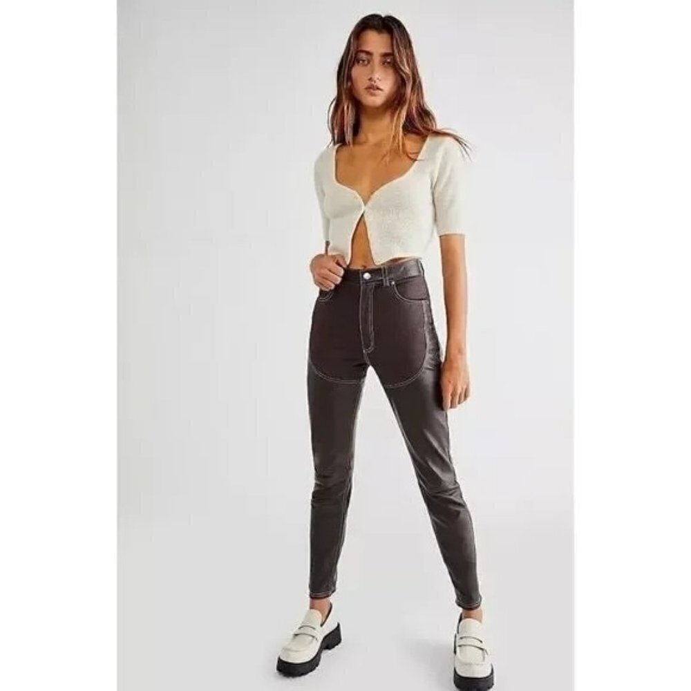 Free People Brown Understated Leather Chaps Jeans Western Size M NWT $238